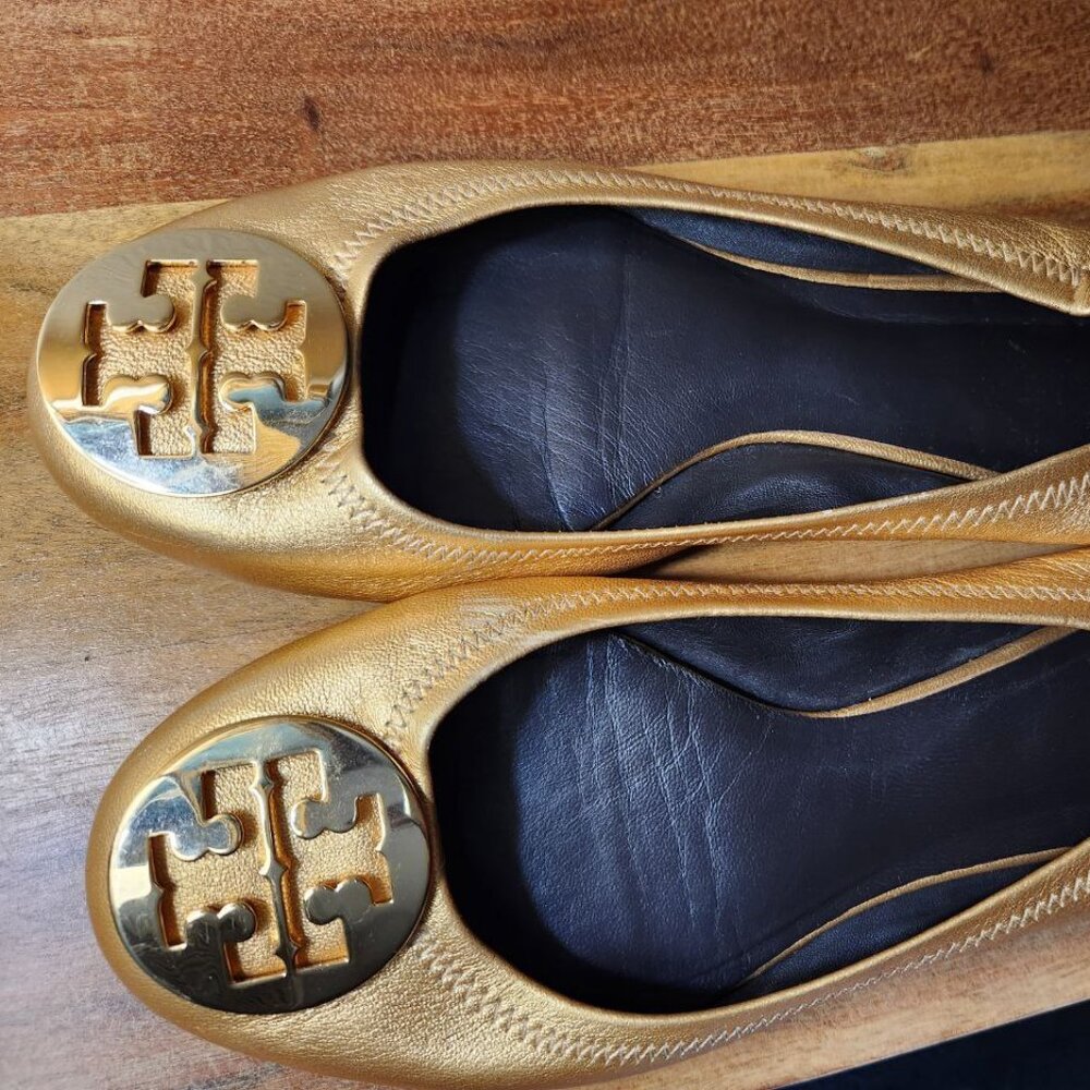 Tory Burch Metallic Gold Flats